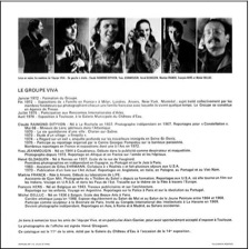 Couverture du catalogue (verso) de l’exposition « Le Groupe Viva » à la galerie du Château d’eau, Toulouse, 1976.